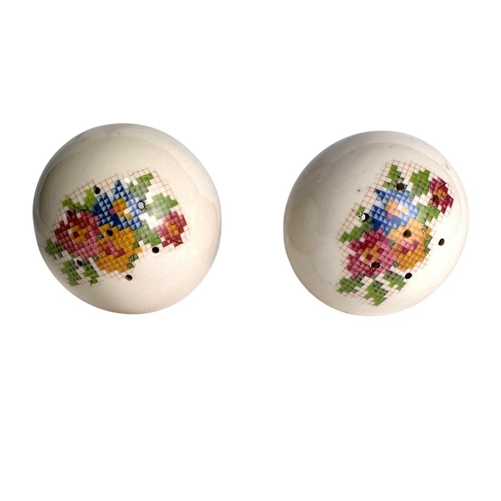Cross Stitch Floral Salt and Pepper Shakers | Cottagecore Kitchen Decor